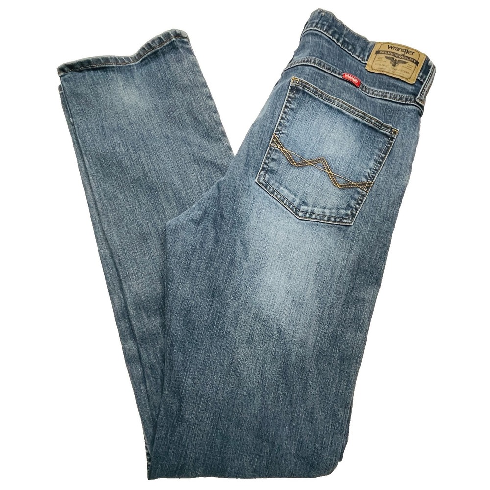 Wrangler Jeans Mens Slim Straight Flex Premium Quality Medium Wash Blue Denim